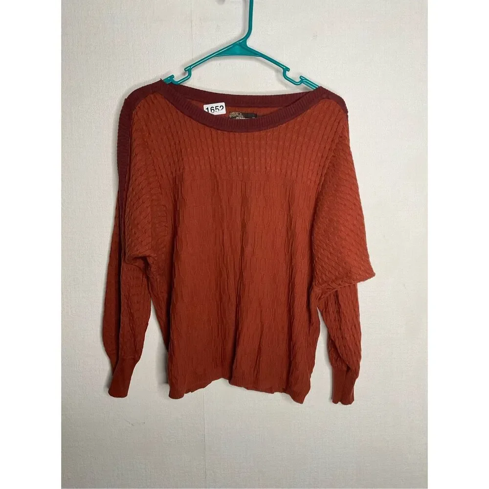 Prana WOMENS Medium Rust Organic Cotton Crew Neck Cable Knit Sweater Sustainable